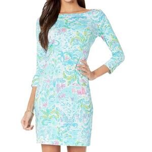 Lilly Pulitzer Sophie dress "what a lovely place" print blue & pink XXS